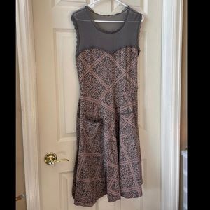 Effie’s Heart Floral Geometric Print Cotton Dress Lace Trim Pockets! XL